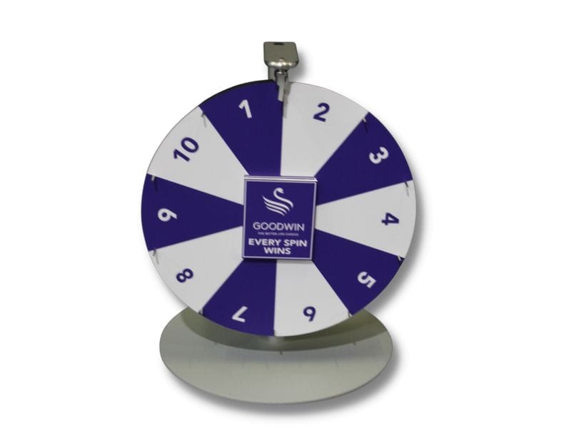 Standard prize wheel design with 10 segments and permanent graphics - Displays2Go