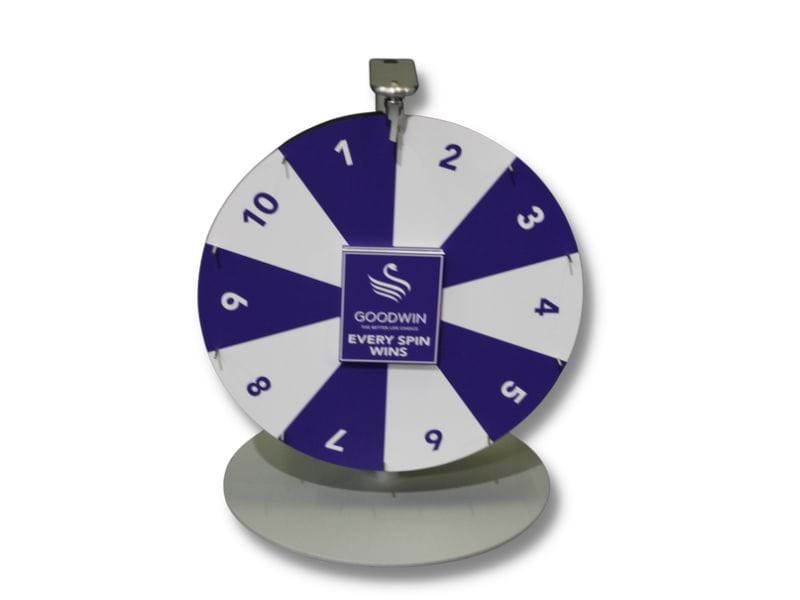 Standard prize wheel design with 10 segments and permanent graphics - Displays2Go