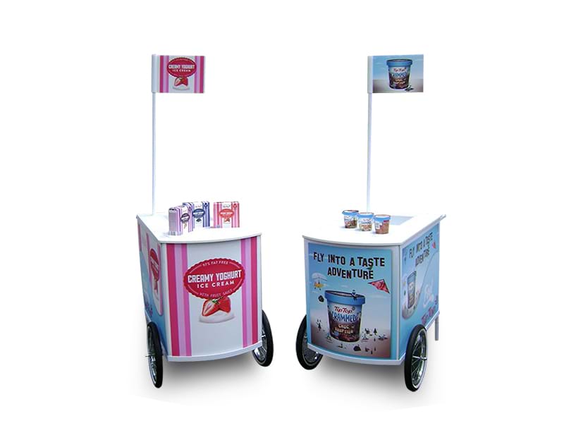 Outdoor carts use larger wheels for easy movement - Displays2Go.com.au