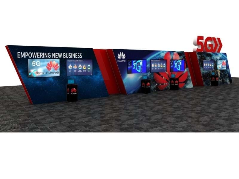 12 metre exhibition wall with tvs - Displays 2 Go