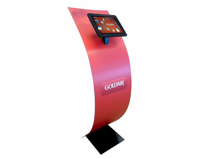 'Type 2' tablet stand with custom printed curved graphic panel and multi-directional bracket - Displays2Go