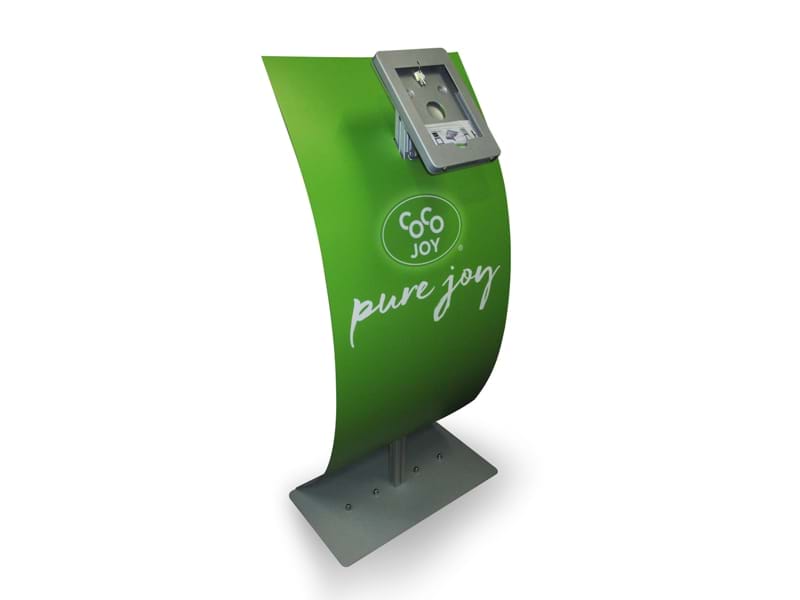 'Type 2' tablet stand with custom printed curved graphic panel and multi-directional bracket - Displays2Go