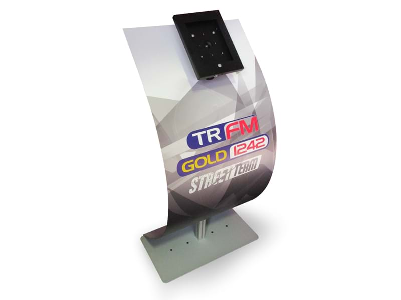 'Type 2' tablet stand with custom printed curved graphic panel and multi-directional bracket - Displays2Go