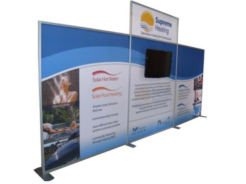 9m wide wall with built-in TV and extra header panel - Displays2Go.com.au