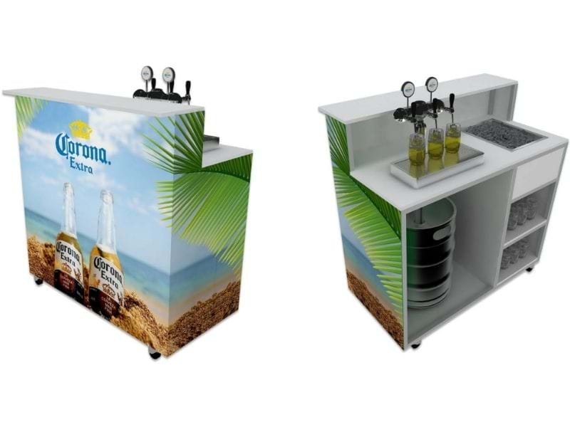 Portable Bar configured with internal keg, beer taps, ice tray and storage - Displays 2 Go