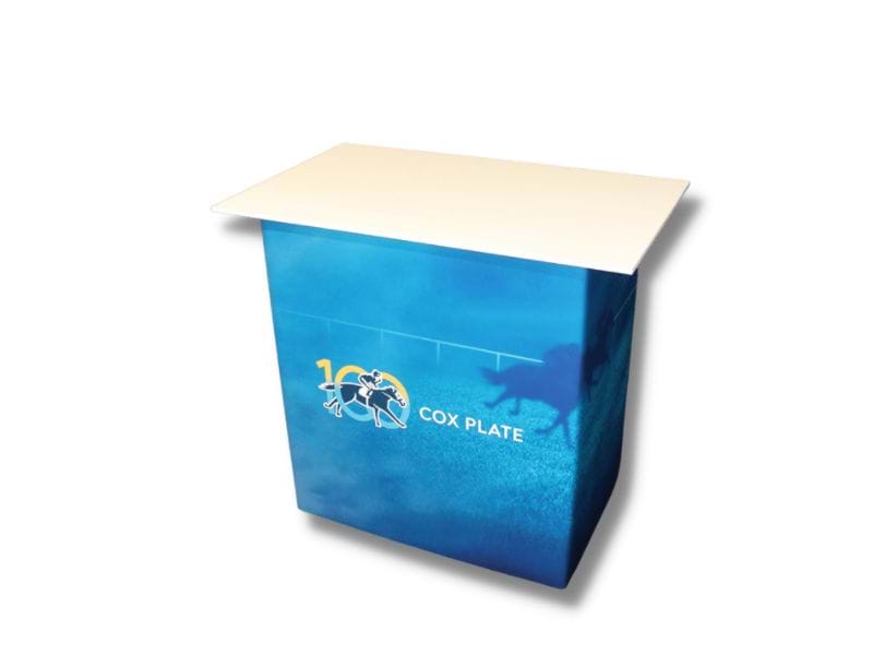 Most popular: white table with interchangeable graphic wrap - Displays2Go.com.au