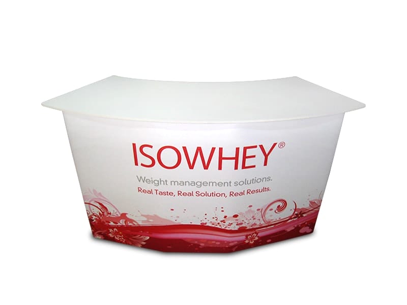 Two tables side-by-side to create larger, curved work surface -  Displays2Go