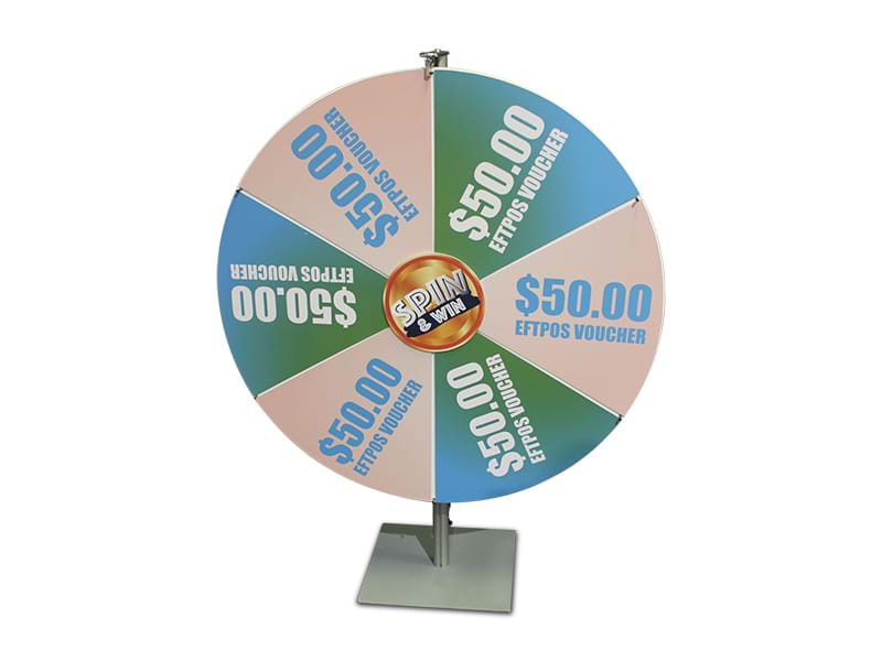 Prize wheel 1.5m high with customised 1200mm diameter wheel - Displays2Go