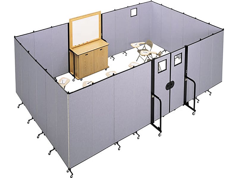 A temporary classroom constructed with Screenflex room dividers. Doors are also available. - Displays 2 Go
