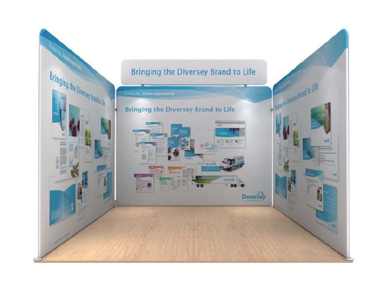SuperWalls used to form exhibition walls in a 3m x 3m trade show booth - Displays2Go.com.au