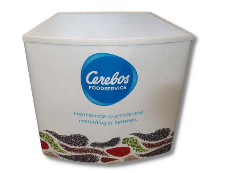 Most popular: Cerebos white table with interchangeable graphic wrap - Displays 2 Go