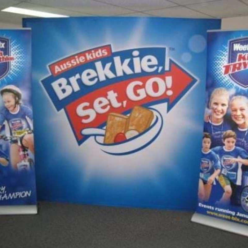 A combination of printed banners - Displays2Go