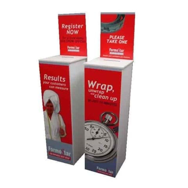 Removable header board on rear side of entry box - Displays2Go