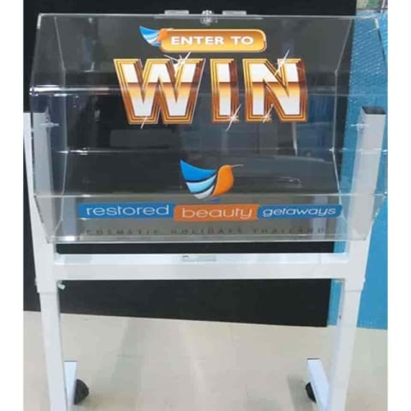 Floor standing raffle barrel on castors - Displays2Go