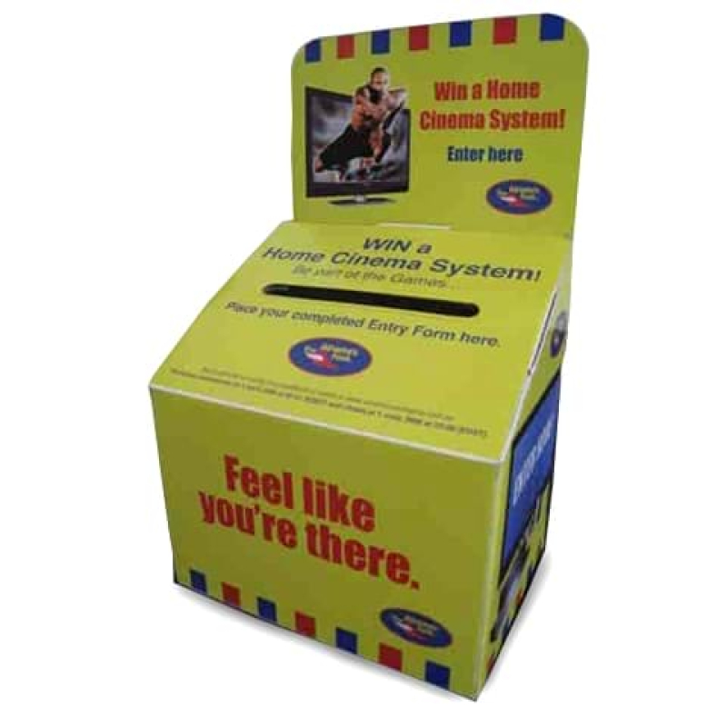 Folding cardboard competition box with printing all over - Displays2Go