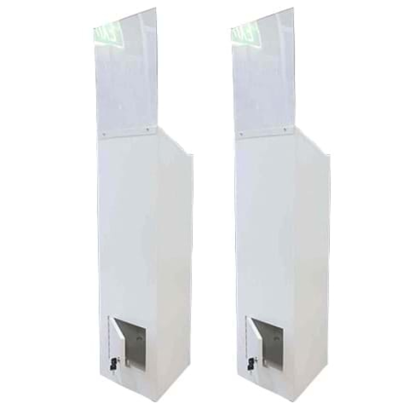 White acrylic entry unit with lockable entry door at base - Displays2Go