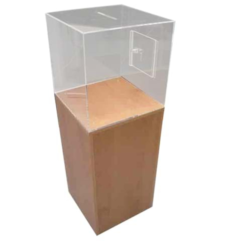Clear cube case on top of entry box - Displays2Go