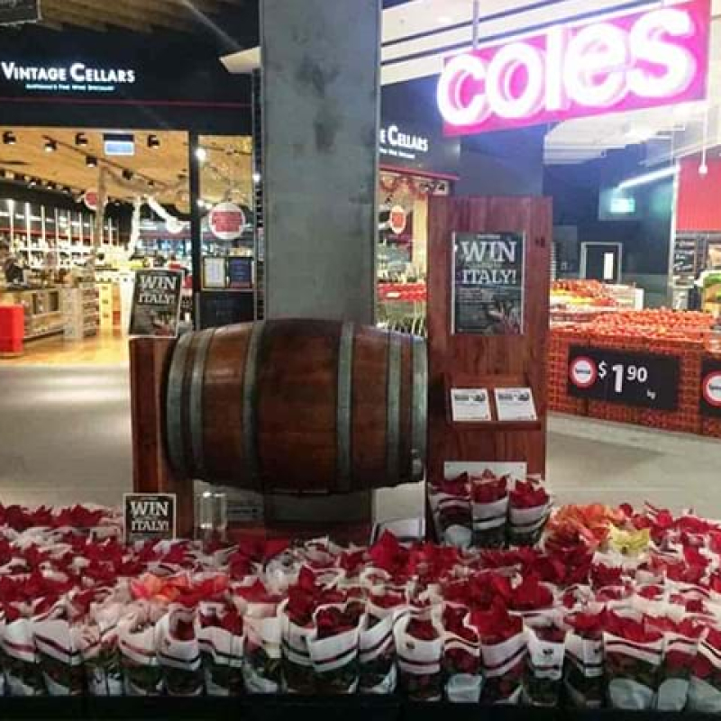 Spinning wine barrel for shopping centre - Displays2Go