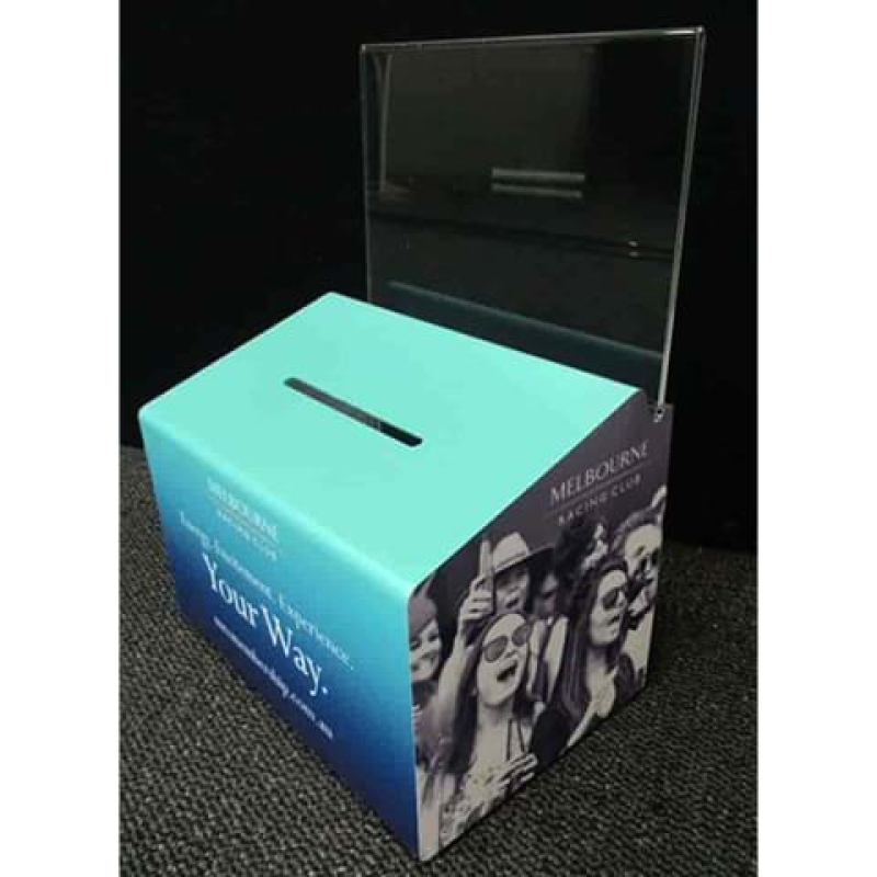 Perspex suggestion box with graphics all over - Displays2Go