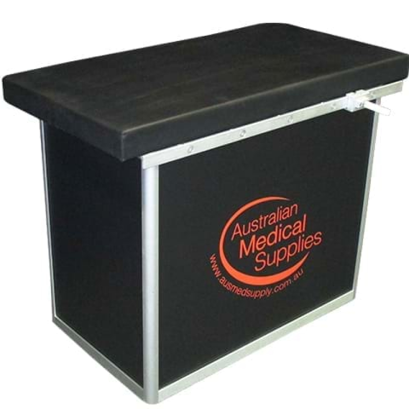 Aluminium frame table with padded cushion and sliding handle - Displays2Go