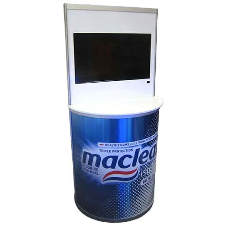 Curved counter with tv - Displays2Go