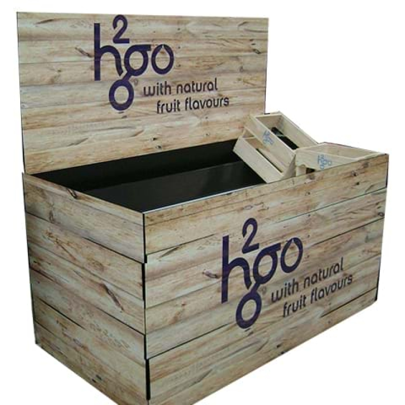 Dump bin with a vinyl overlay to make it look like timber - Displays2Go