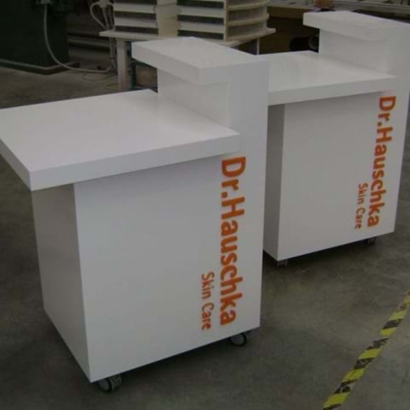 Shop counters on castors so they can be wheeled around - Displays2Go