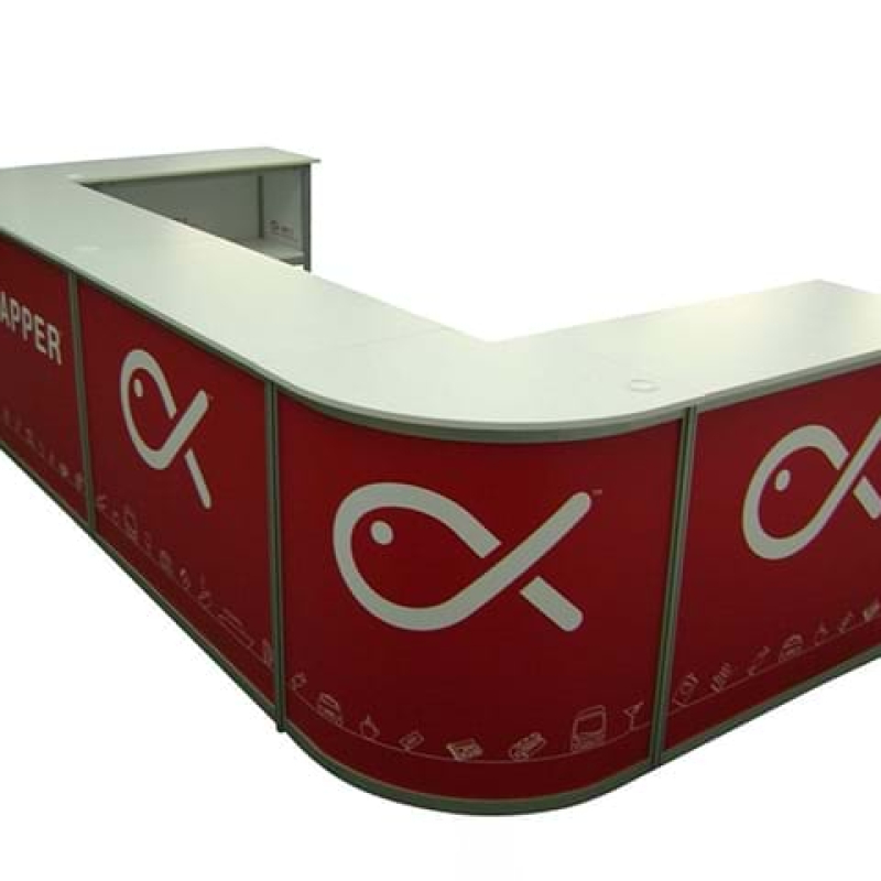 Retail counter can pull apart for storage and transportation - Displays2Go