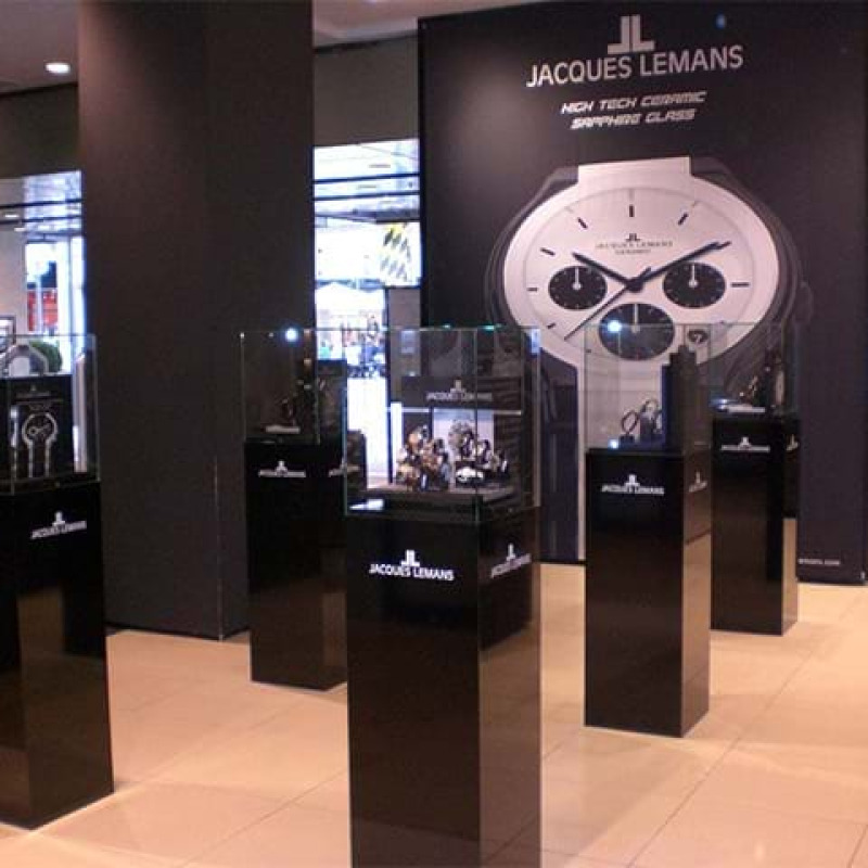 Black acrylic plinths with showcase - Displays2Go