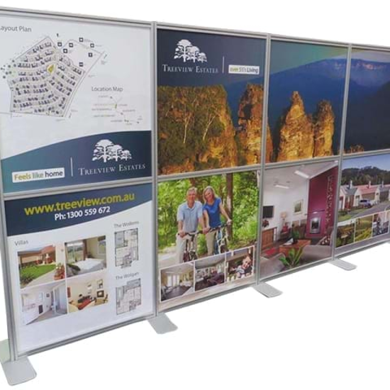 Posters attach to the panels with velcro or pins - Displays2Go