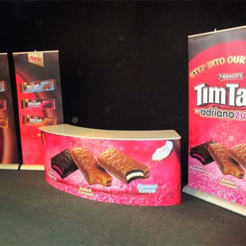 Demonstration counters with pull up banners - Displays2Go